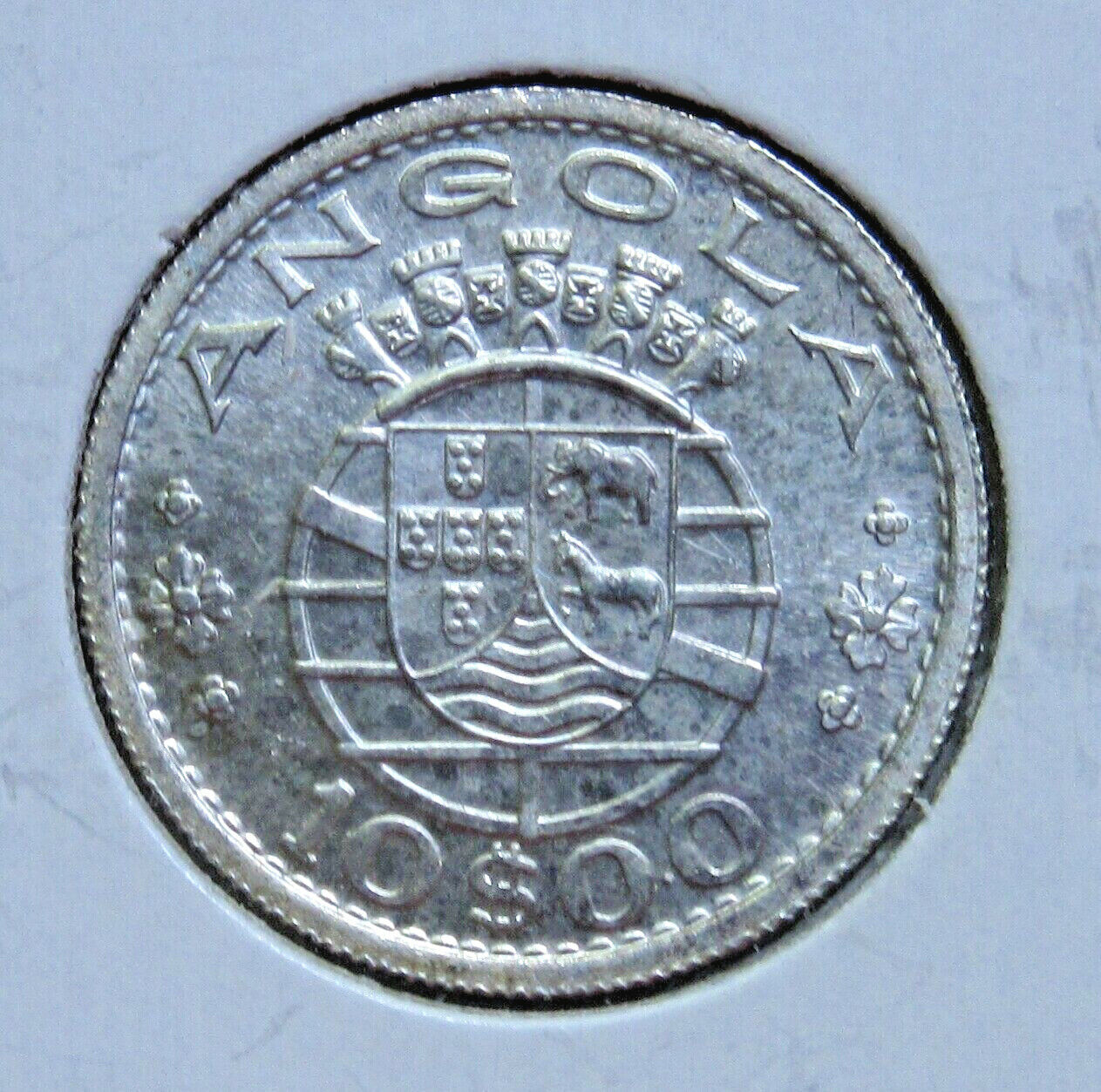 1955 Angola Silver 10 Escudos-high Grade Uncirculated