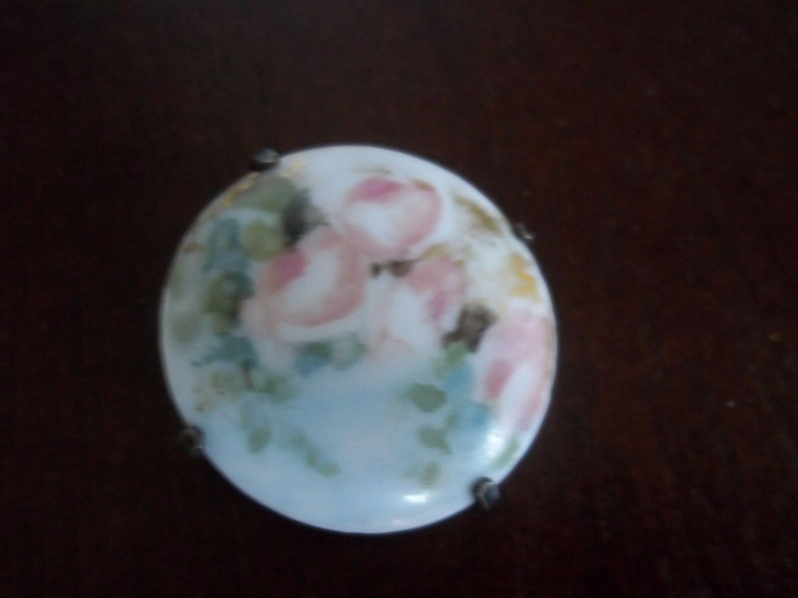 Antique Victorian Hand Painted Floral Porcelain Brooch Pin --pink Flowers