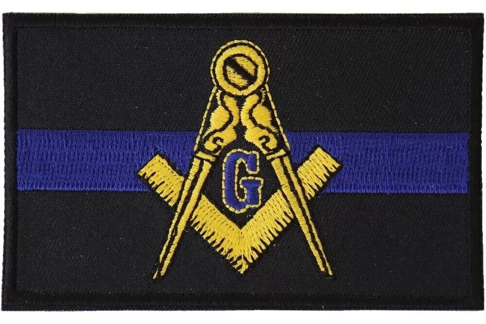 Masonic Thin Blue Line For Law Enforcement Flag Embroidered Iron On Patch