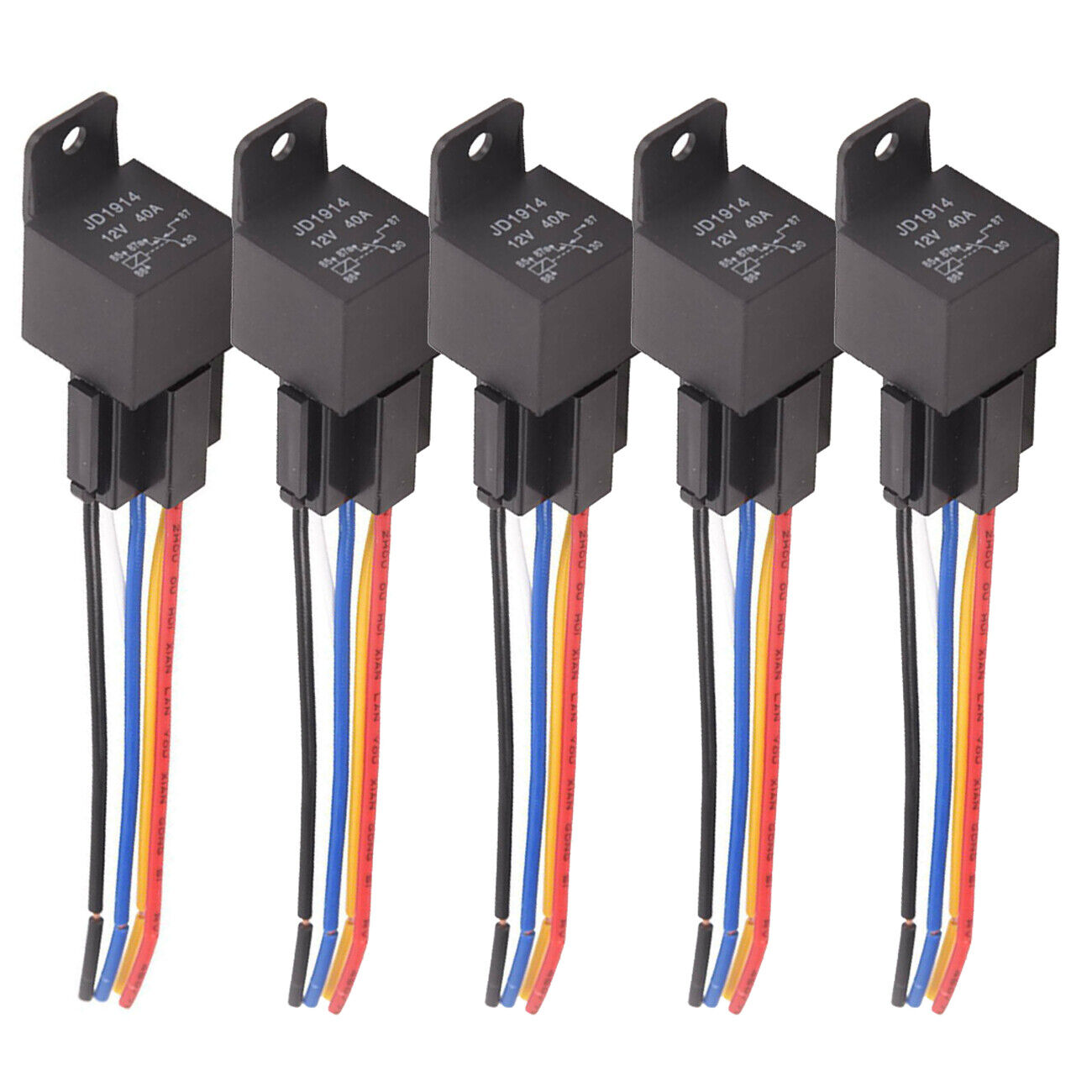 5 Pack 12v 30/40 Amp 5-pin Automotive Relay Set With Wires & Harness Socket