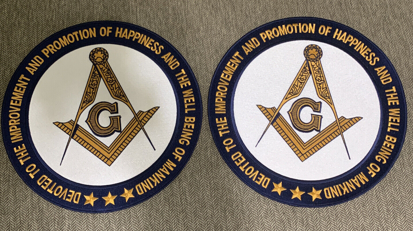 (lot Of 2) Large 12 In Masonic Freemason Logo Embroidered Patch Iron On  Compass