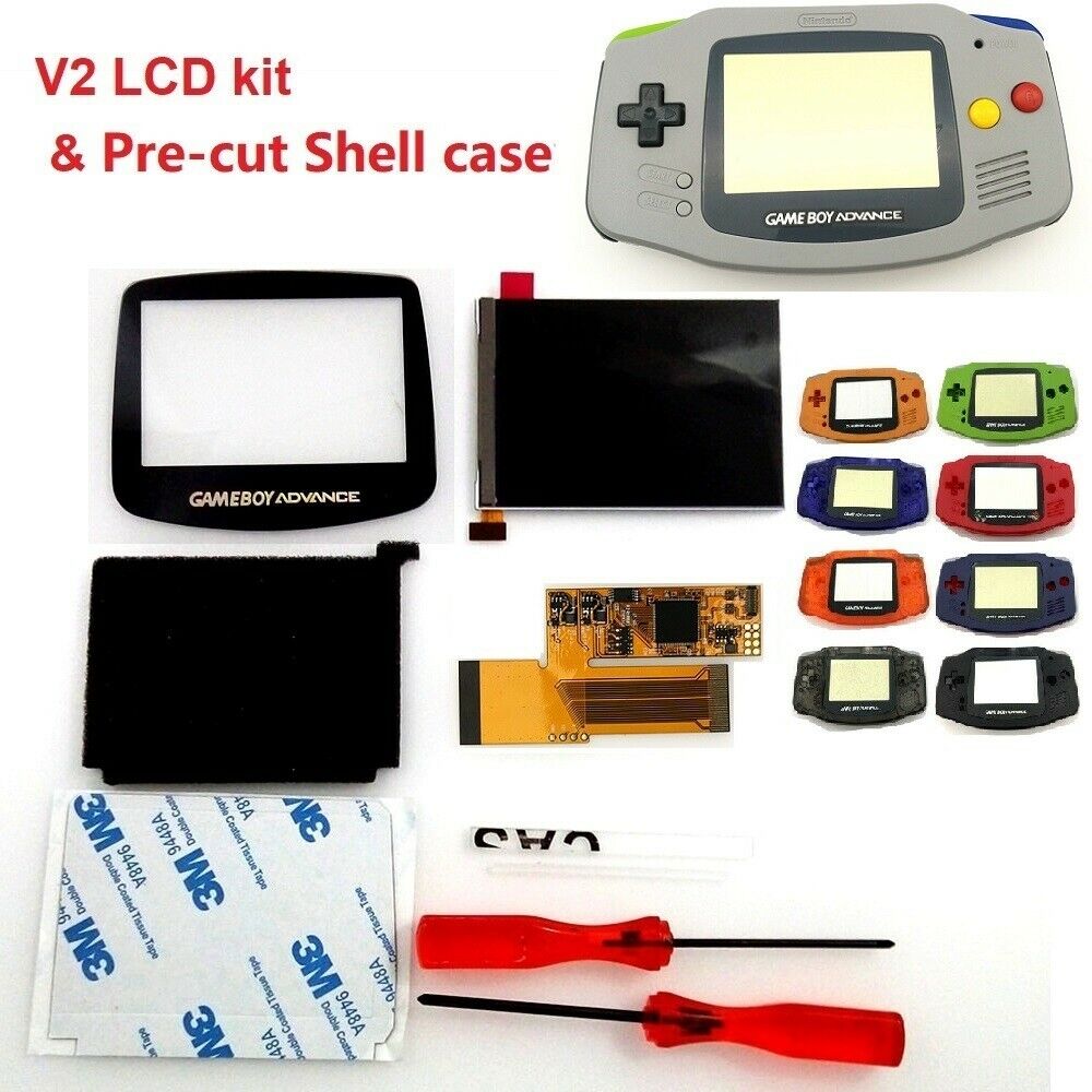 V2 Ips Backlight Backlit Lcd For Game Boy Advance Gba And Pre-cut Shell Case