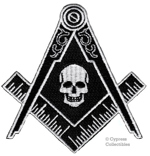 Black Masonic Skull Logo Embroidered Patch Freemason Square Compass Mason
