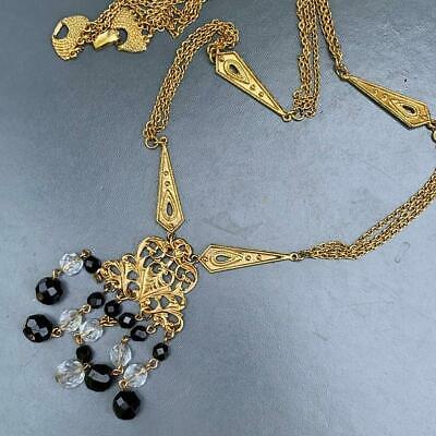 Vtg Victorian Etruscan Revival Gold Plated Multi Strand Large Pendant Necklace