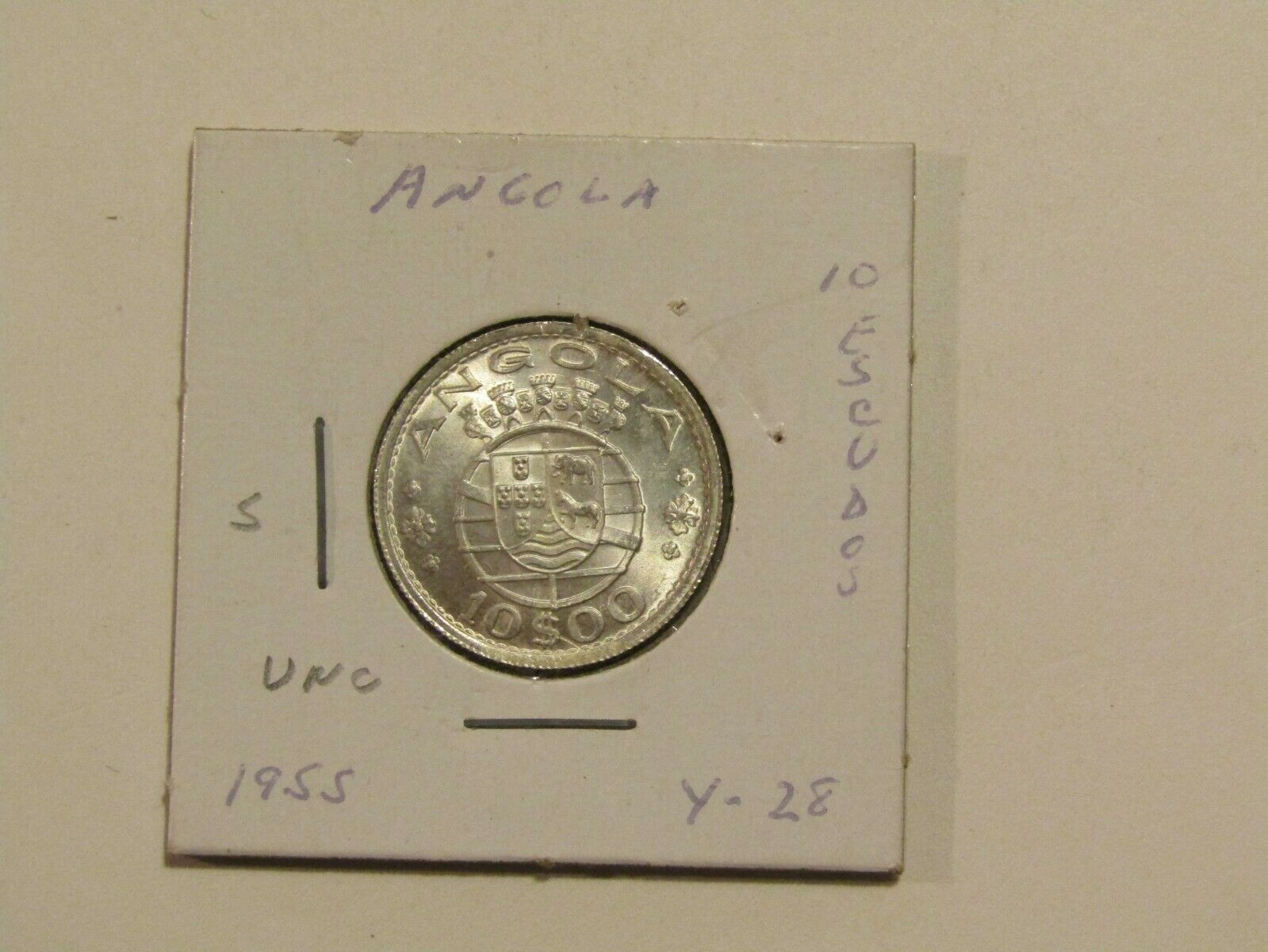 Angola 1955 10 Escudos Silver Unc Coin