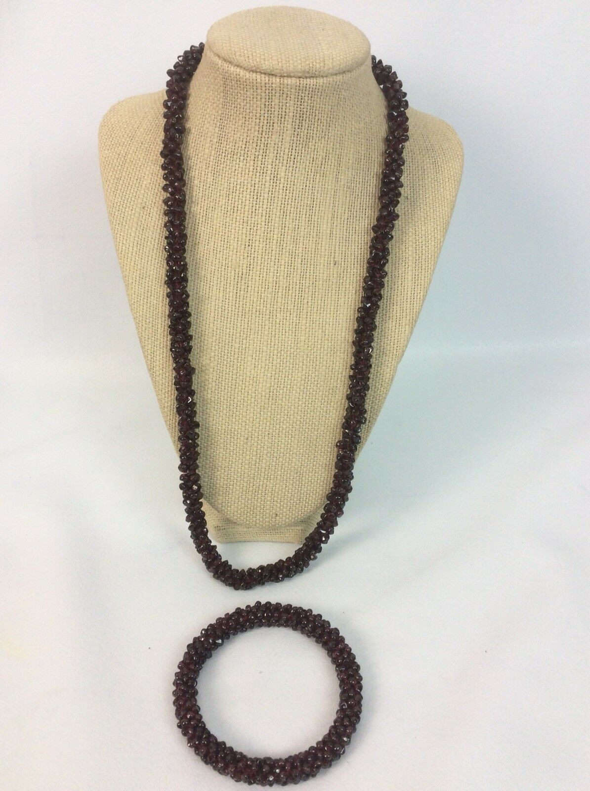 Beautiful Antique Vtg Victorian Garnet Twist Rope Necklace Bangle Bracelet Set