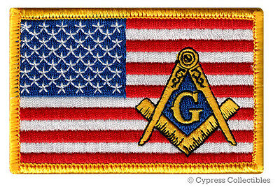 Masonic Logo Us Flag Embroidered Patch Iron-on Freemason Square Compass Mason