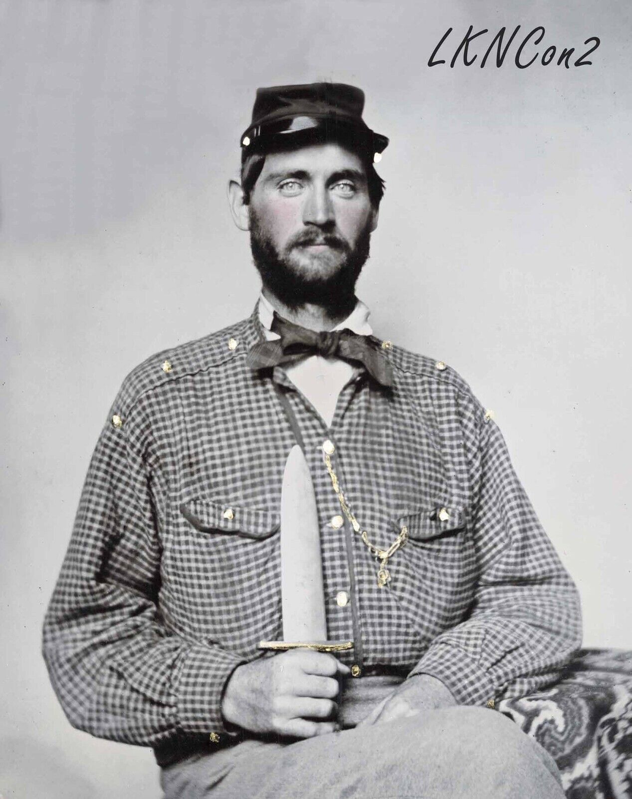 8 By 10 Civil War Photo Print Confederate Soldier, Captain In Checked Shirt