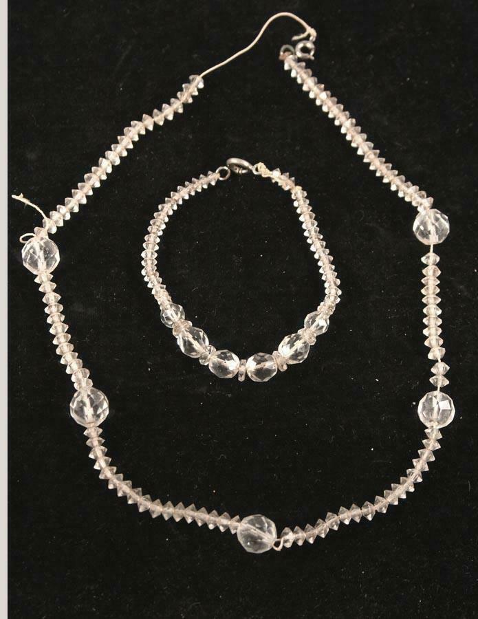 Antique Cut Crystal Beads Necklace & Bracelet Set For Repair