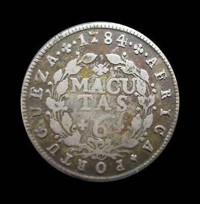 Portuguese Angola 6 Macutas 1784 Silver Ruler Pedro Iii Km 26 #4215#