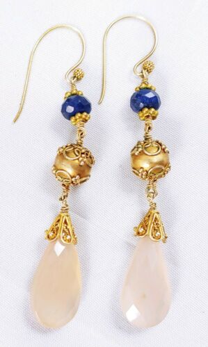 Vintage Etruscan Gold Over Sterling Silver Tanzanite Pink Faceted Drop Earrings