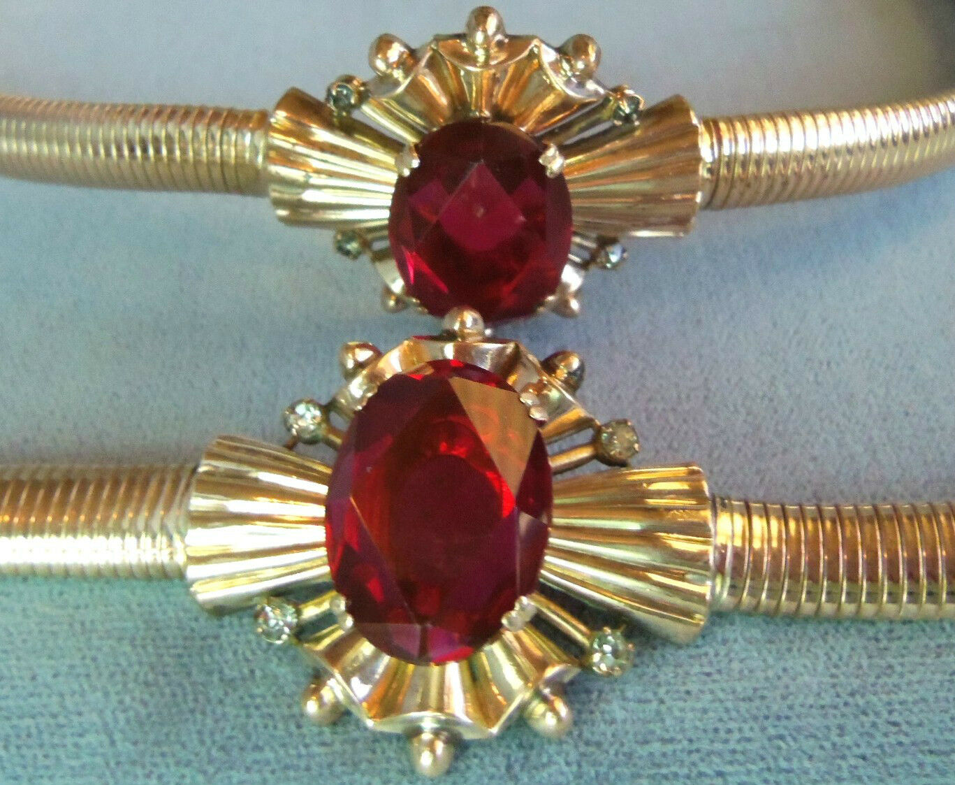 Victorian 1884 Ps Co 12k Gold Filled Red Glass Snakechain Necklace & Bracelet
