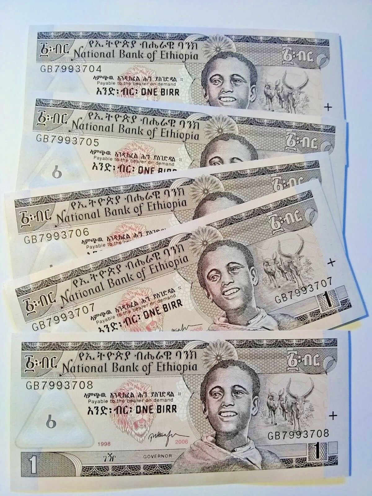 Ethiopia 1 Birr 2004 P 46 Unc ( X 5 Pcs) From Bundle Bank Notes