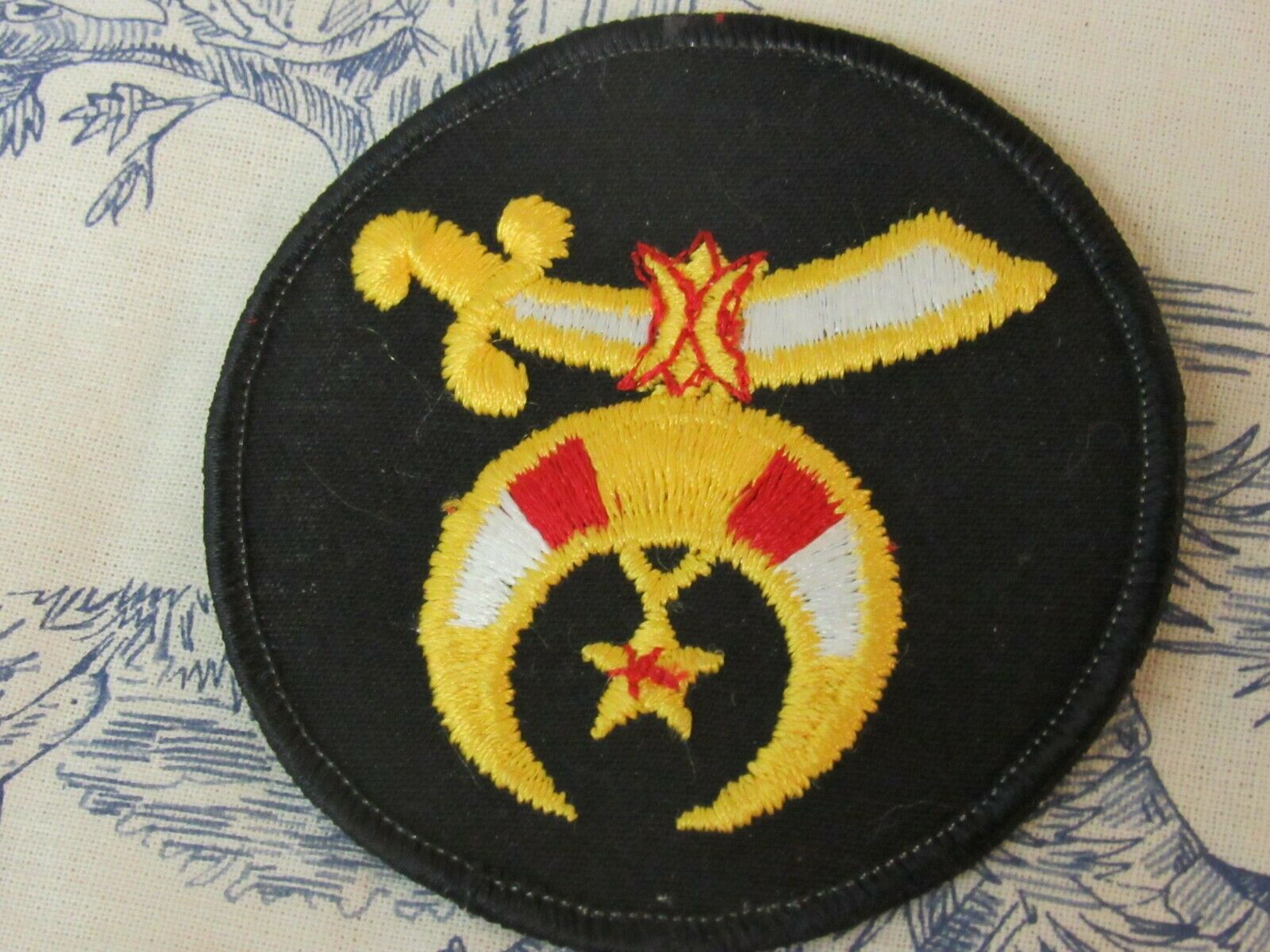 Vtg. Shriner / Masonic Embroidered Symbol Round Patch