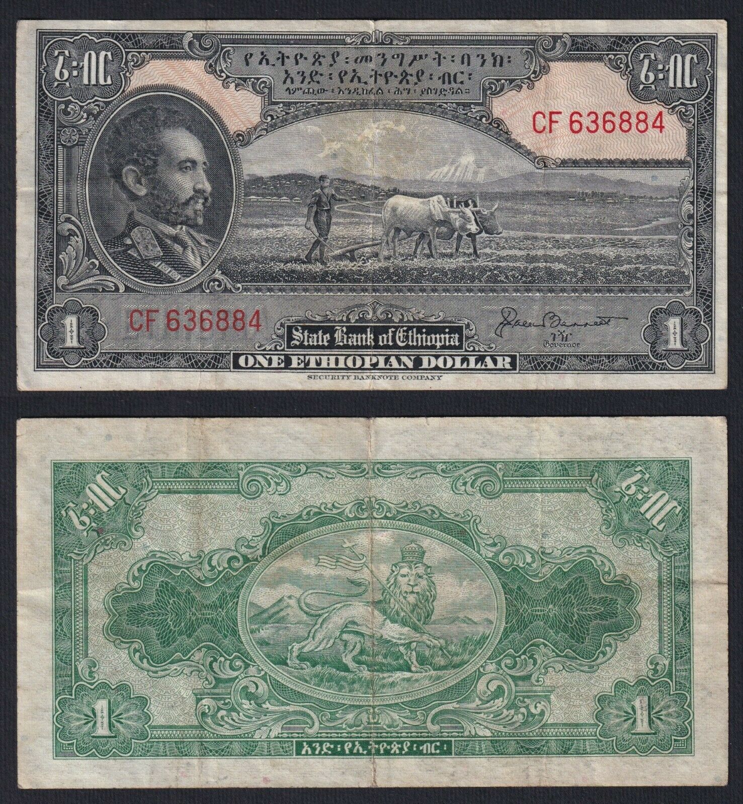 Ethiopia 1 Dollar 1945 Bb / Vf C-10