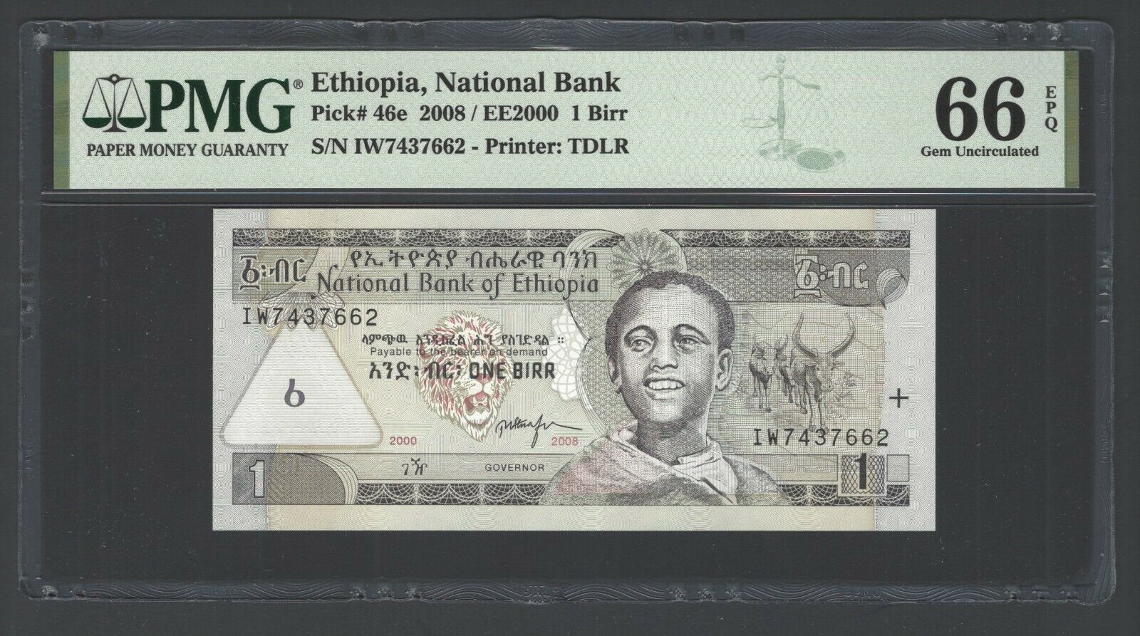 Ethiopia 1 Birr 2006/ee1998 P46e Uncirculated Graded 66